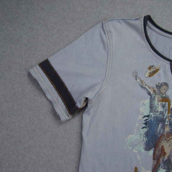 Double D Ranch T Shirt Womens XS Blue End Of Ride Top Cowboy Rodeo Embroidered - Picture 3 of 13
